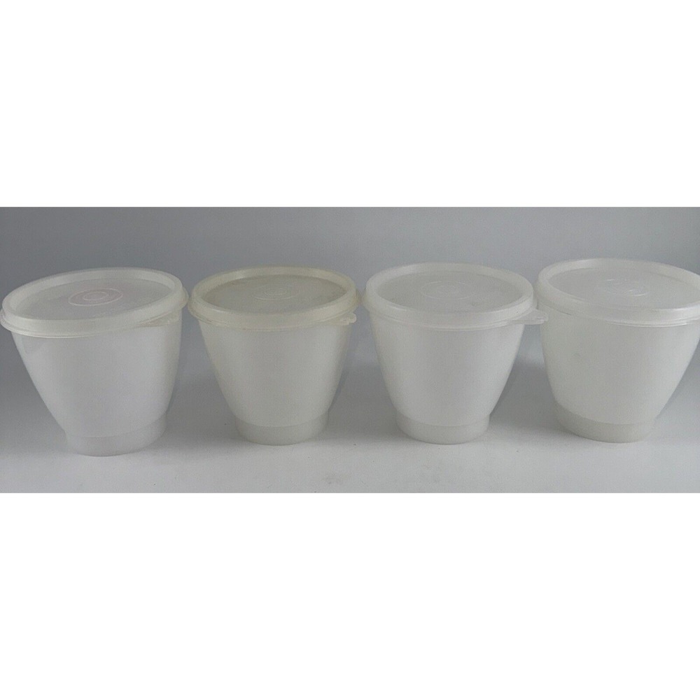 Tupperware Replacement Condiment Bowls 758-1 Clear w/ Lid For Caddy 4 Total
